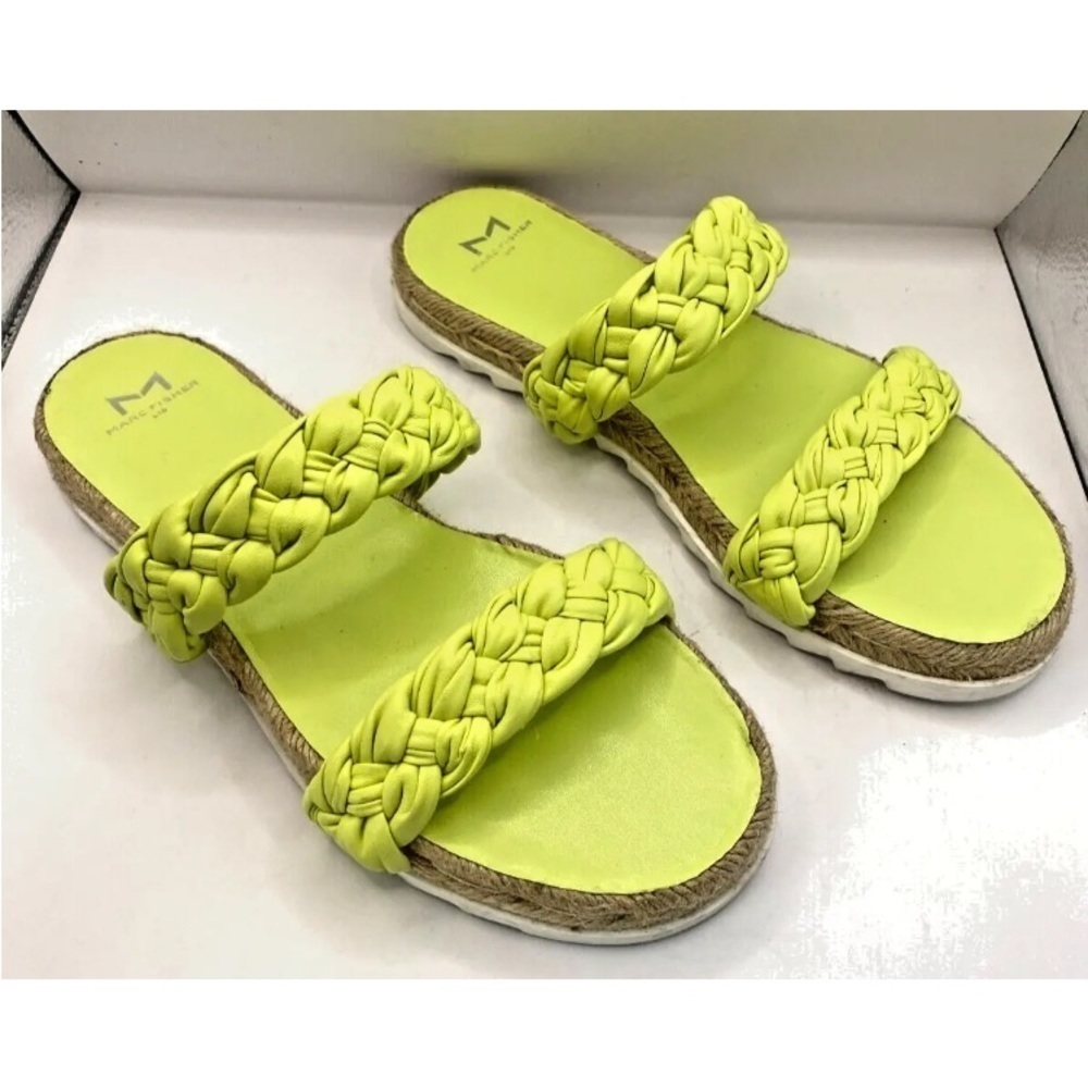 Womens Marc Fisher Size 9 Jaimee Sandal Leather Jute Espadrille Citron Braided